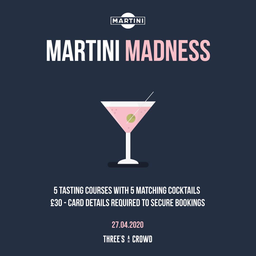 Three's A Crowd martini social media asset design